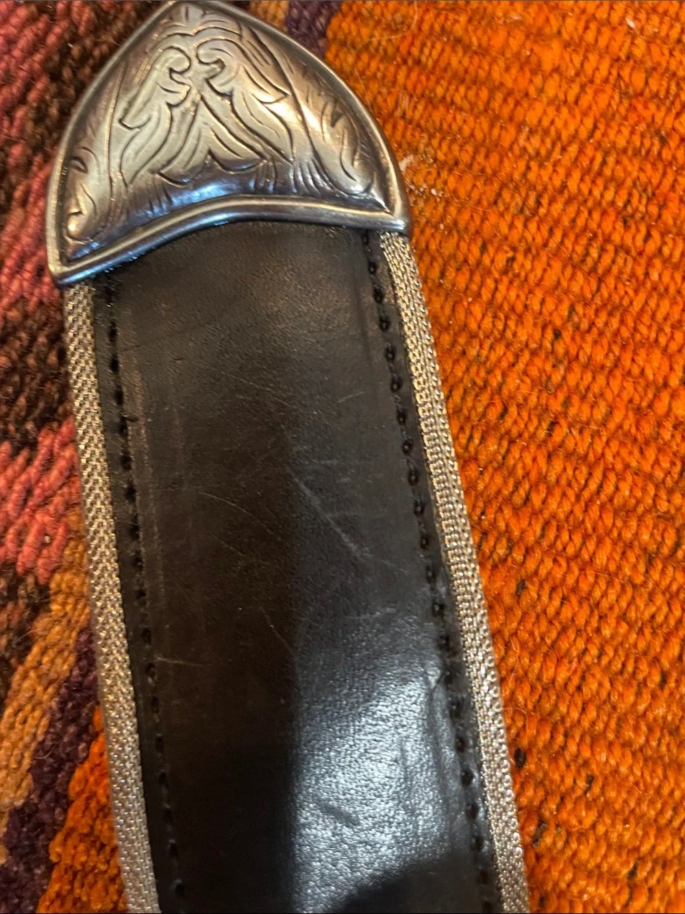 Another Line Black Western Faux Leather Belt with Engraved Pewter Conchos